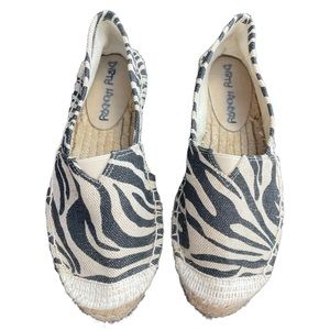 Dirty Laundry Linen Platform Espadrilles Zebra Print Black Tan Size 7